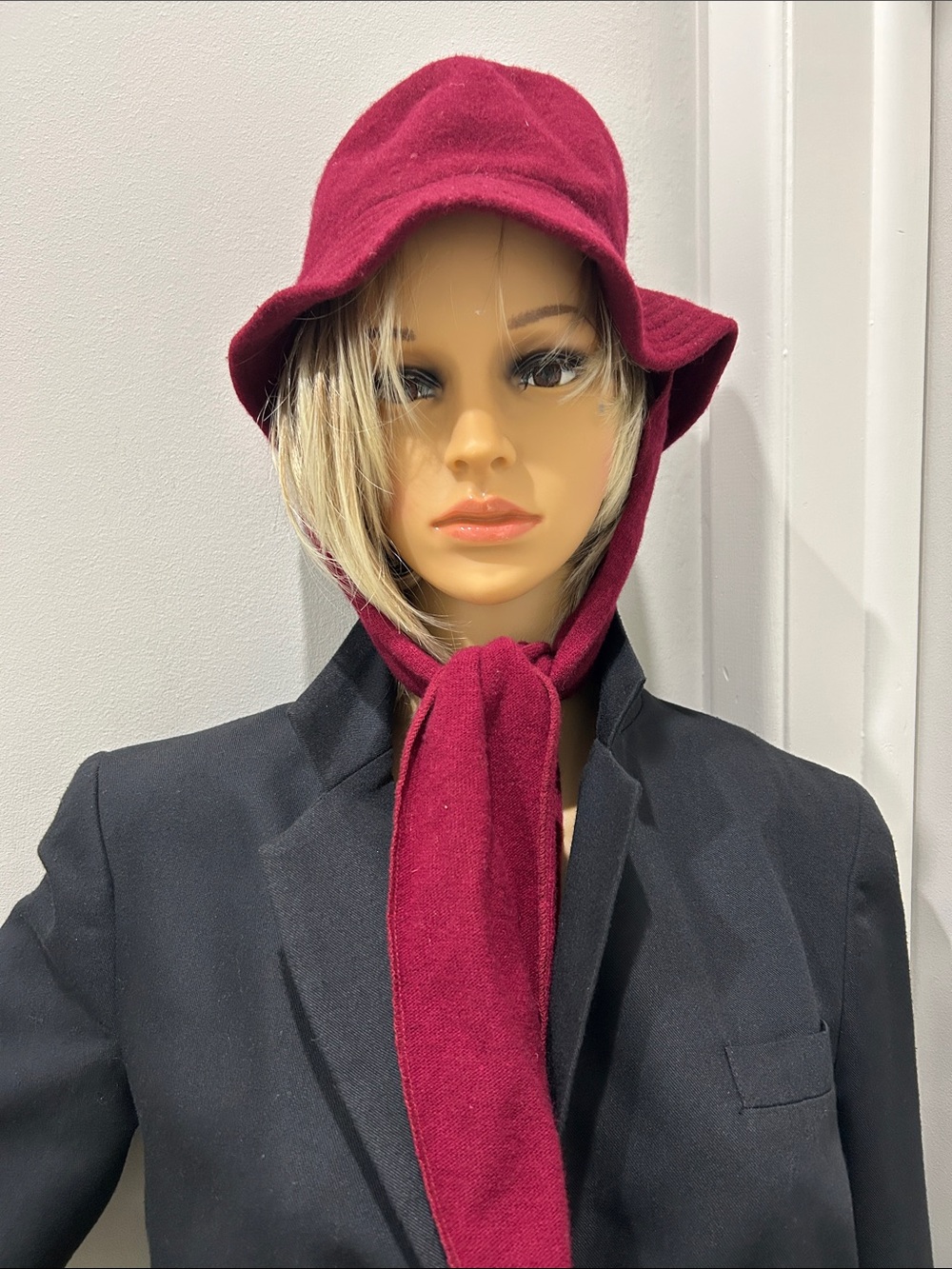 Women’s Burgundy Wool Scarf Hat - Stylish Winter Accessory